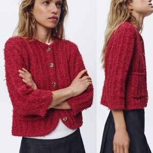 Zara Red Textured Cardigan